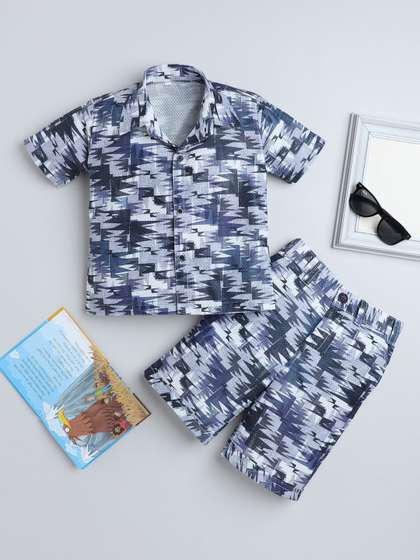 Sangria Boys Abstract
                    Printed Textured Shirt & Shorts Clothing Set