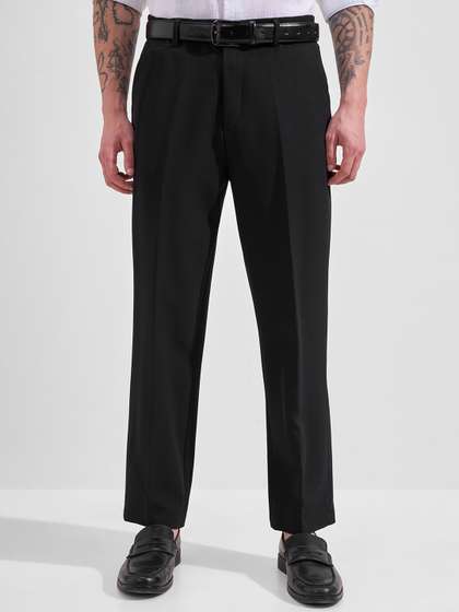 HIGHLANDER Men Black
                      Solid Slim Fit Korean Trousers