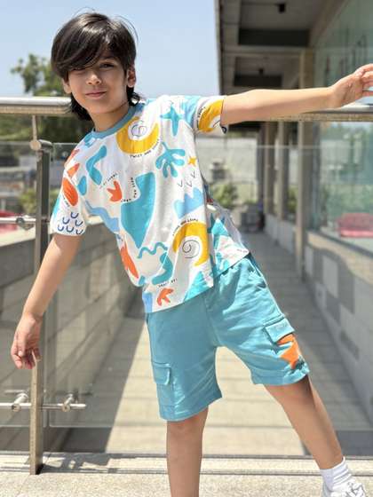Nap Chief Kids
                        Unisex Abstract Art Printed Cotton T-Shirt &
                        Cargo Shorts
