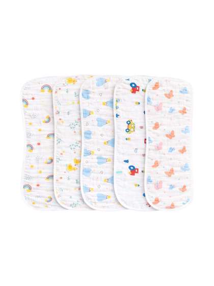 ZIKKU Set Of 5 Printed
                    Cotton Burp Cloth Set