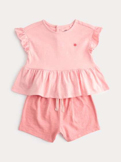 Marks & Spencer
                    Solid Pink Pure Cotton Top with Shorts Set