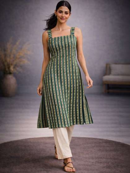 HERE&NOW Striped
                        Square Neck Kurti