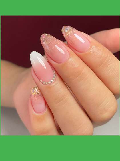 Vembley Set Of 24
                        Artificial Reusable Press On Nails - Pink With
                        Crushed Glitter Tips