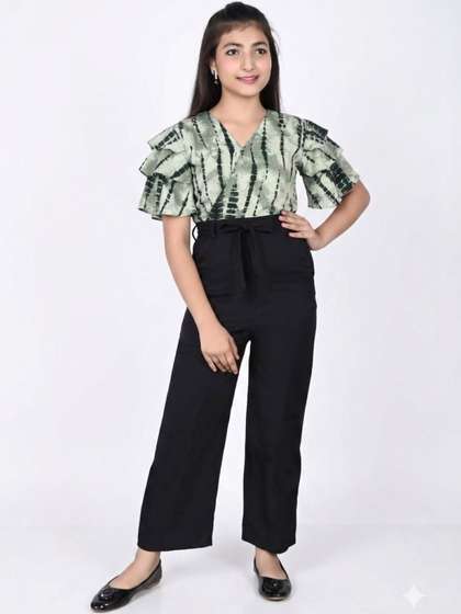 FELLAMO Girls Printed
                      Basic Jumpsuit with Ruffles