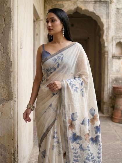 SAMANTHA Floral Pure
                        Linen Saree