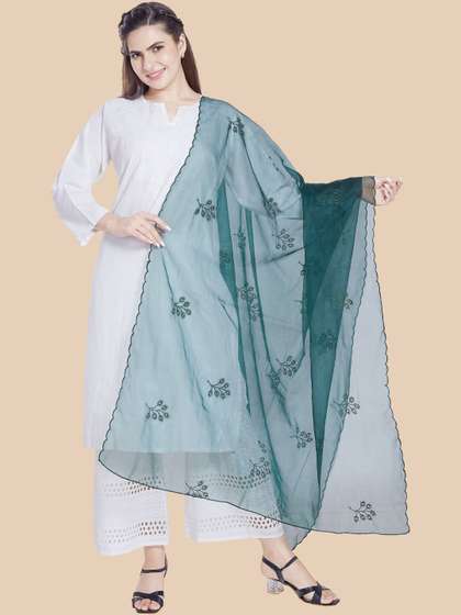 KALINI Ethnic Motifs
                      Embroidered Organza Dupatta with Thread Work