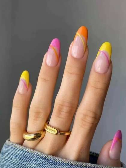 TheVineGirl Set Of 24
                      Artificial Reusable Press On Nails - Pink, Yellow
                      & Orange