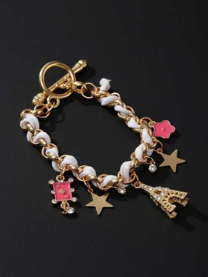 Vembley Women
                          Cubic Zirconia Gold-Plated Charm Bracelet