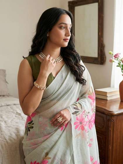 SAMANTHA Floral Pure
                        Linen Saree
