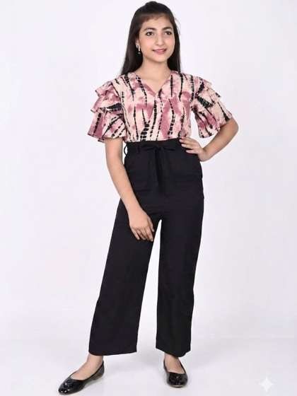 FELLAMO Girls Printed
                      Basic Jumpsuit with Ruffles