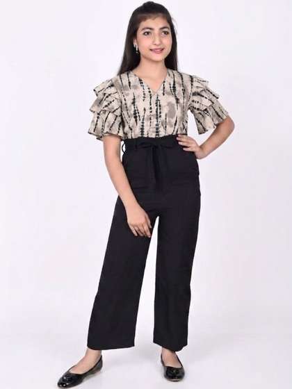 FELLAMO Girls Printed
                      Basic Jumpsuit with Ruffles