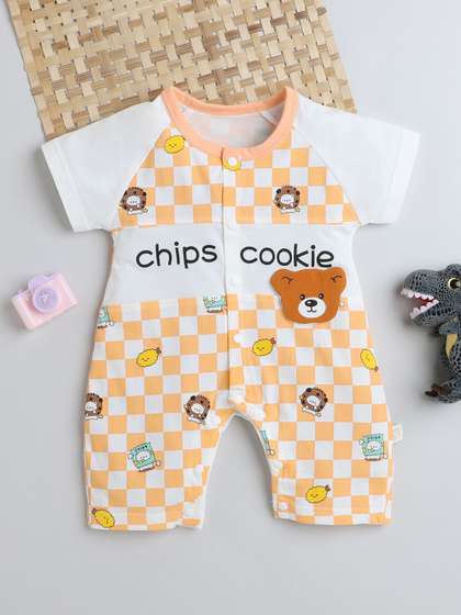 FOURFOLDS Kids Printed
                    Round Neck Rompers