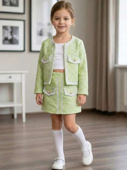 QMQ Girls Embellished
                    Top with Skirt