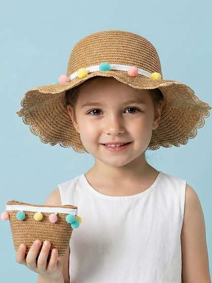 JENNA Girls Taupe
                    Embroidered Sun Hat