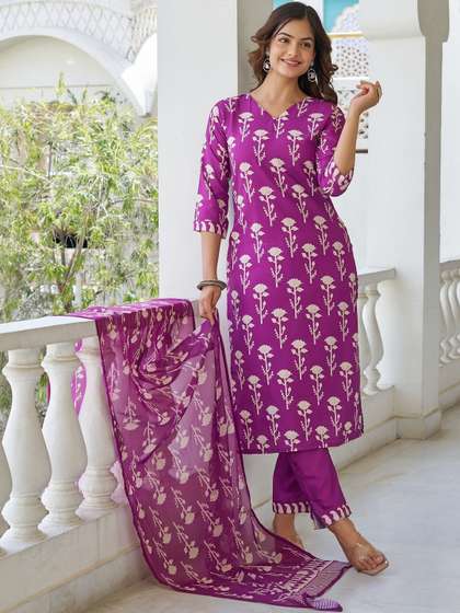 KALINI Women
                          Floral Printed Regular Kurta with Trousers
                          & With Dupatta