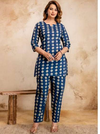 VICENTA Women
                        Printed Regular Pure Cotton Kurti with Trousers