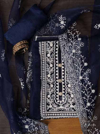 Dhaaga Ghar
                        Embroidered Organza Unstitched Dress Material
