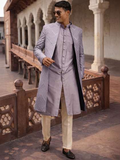 VASTRAMAY
                        Embroidered Mandarin Collared Sherwani
