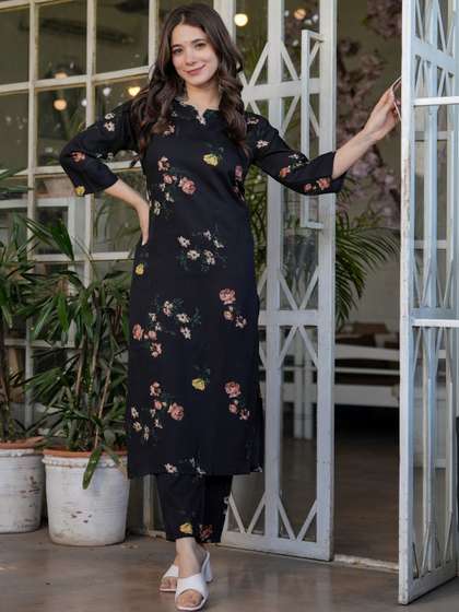 KALINI Women
                          Floral Printed Regular Kurta with Trousers
                          & With Dupatta