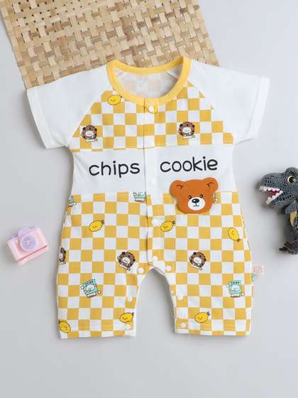 FOURFOLDS Kids Printed
                    Round Neck Rompers