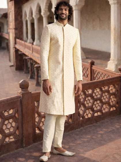 VASTRAMAY
                          Embroidered Mandarin Collar Sherwani