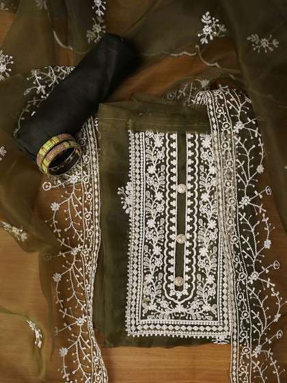 Dhaaga Ghar
                          Embroidered Organza Unstitched Dress Material
