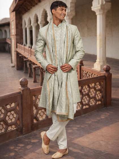 VASTRAMAY
                        Embroidered Mandarin Collared Sherwani