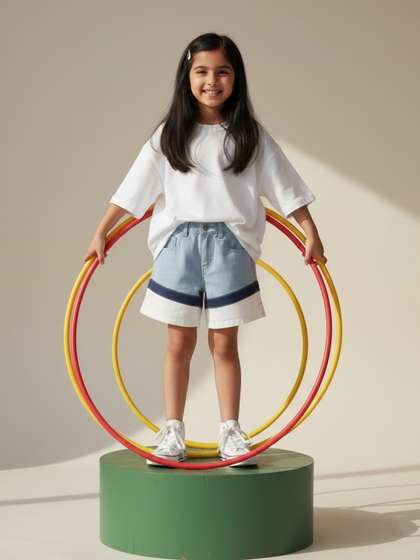 TALES & STORIES Girls Mid-Rise Denim Shorts