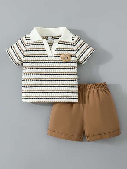 Hopscotch Boys Striped
                    T-shirt with Shorts