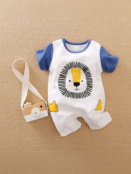 FOURFOLDS Kids Printed
                    Round Neck Rompers