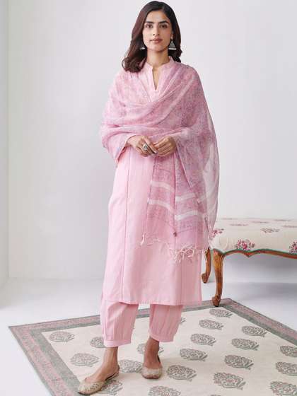 KALINI Women Floral
                        Embroidered Regular Thread Work Kurta with
                        Trousers & With Dupatta