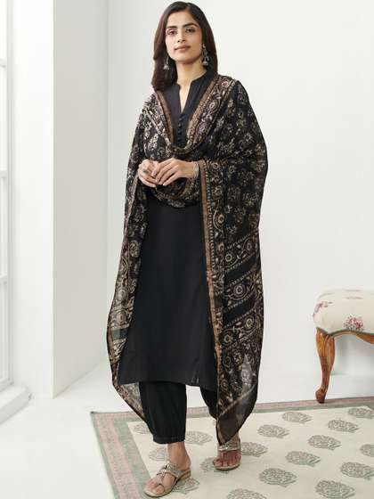 KALINI Women Floral
                        Embroidered Regular Thread Work Kurta with
                        Trousers & With Dupatta