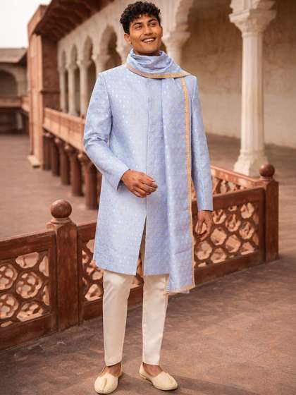 VASTRAMAY Self
                        Design Mandarin Collared Sherwani