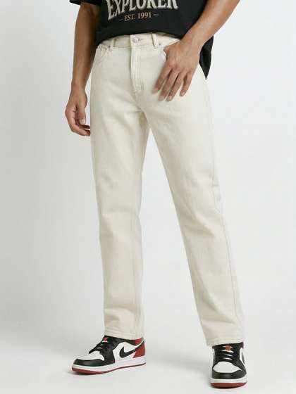 glitchez Men
                        Straight Fit Mid-Rise Pure Cotton Jeans