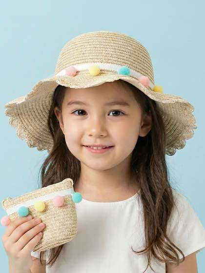 JENNA Girls Beige
                    Embroidered Sun Hat