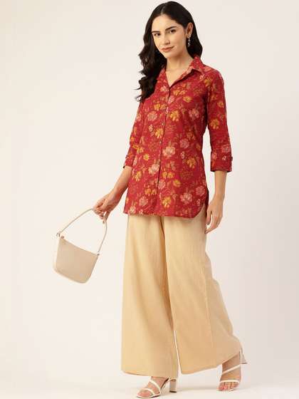 FERANOID Floral
                          Printed Shirt Collar Pure Cotton Kurti