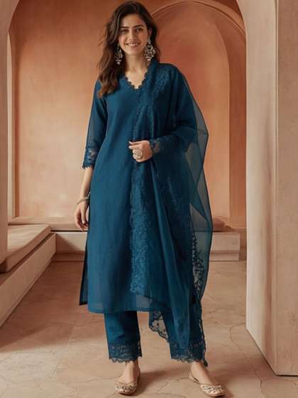 Anouk Women Ethnic
                          Motifs Embroidered Regular Thread Work Kurta
                          with Trousers & With Dupatta
