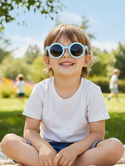 DEXENT COLLECTION Unisex
                    Kids Black Lens & Blue Round Sunglasses with
