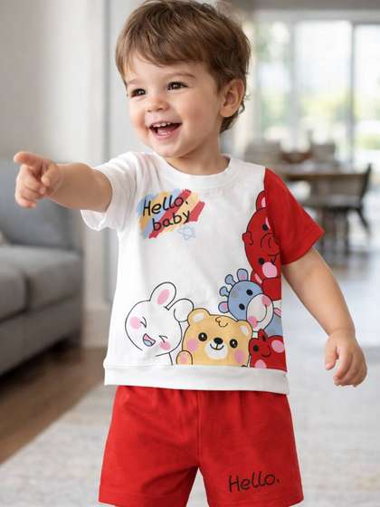BabyZone Unisex Kids
                    Printed T-shirt with Shorts