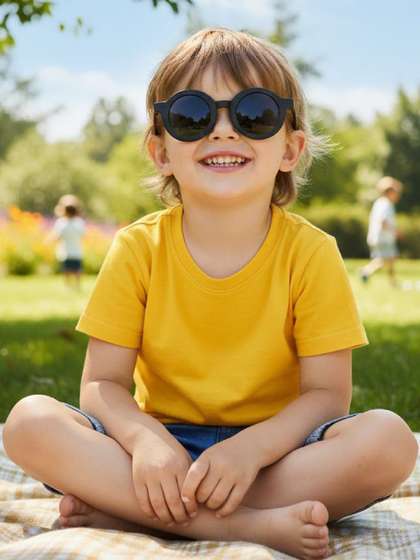 DEXENT COLLECTION Unisex
                    Kids Black Lens & Black Round Sunglasses with
