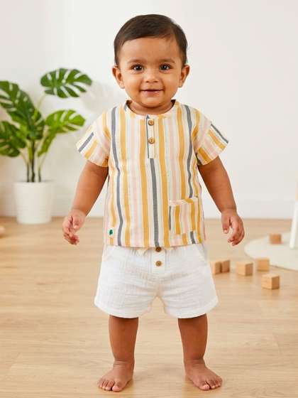 My Milestones Girls
                        Striped Round Neck Pure Cotton Top With Shorts