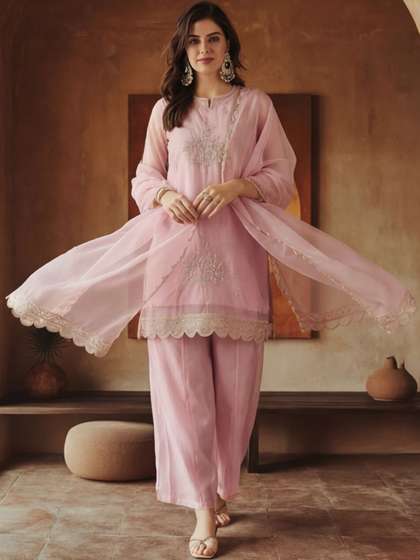 Anouk Women Ethnic
                        Motifs Embroidered Regular Thread Work Kurta
                        with Trousers & With Dupatta