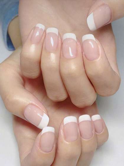 TheVineGirl Set of
                          24 Artificial Reusable Press On Nails - French
                          Tips