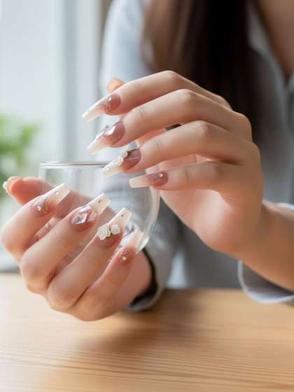 TheVineGirl Set of
                        24 Artificial Reusable Press On Nails - Purple
                        With Flower