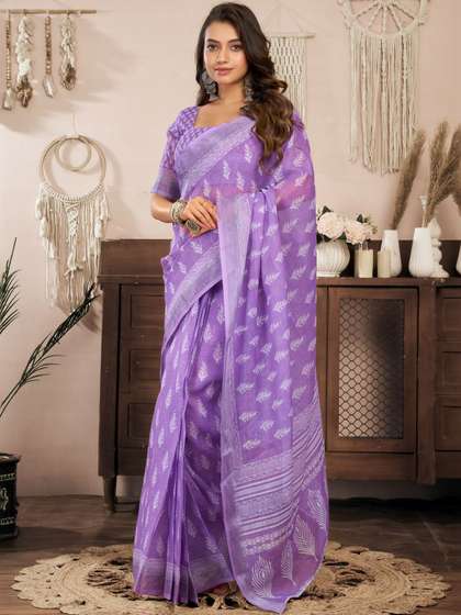 Sangria Printed
                        Sarees With Unstitched Blouse Piece