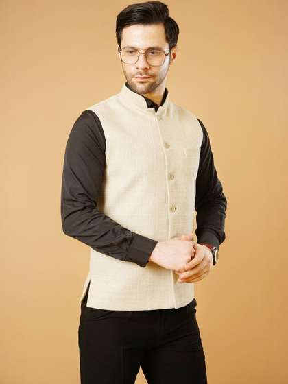 Wintage Checked
                          Woven Linen Nehru Jackets