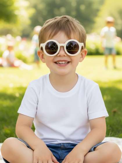 DEXENT COLLECTION Unisex
                    Kids Black Lens & White Round Sunglasses with