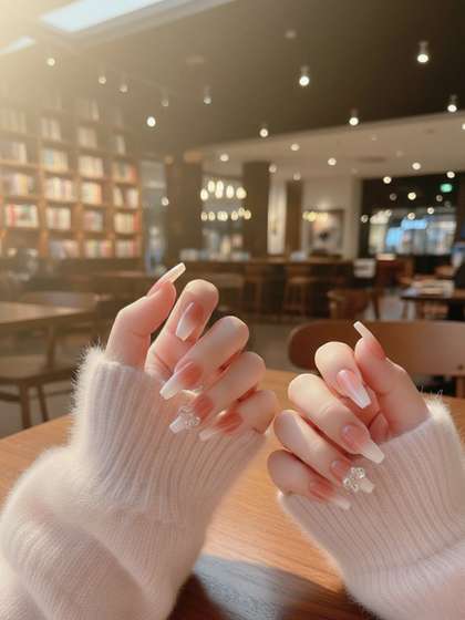 TheVineGirl Set of
                          24 Artificial Reusable Press On Nails - Pink
                          Cream Color With Bow