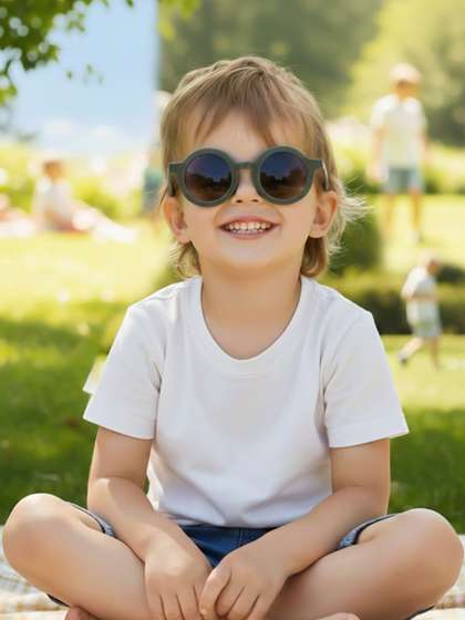 DEXENT COLLECTION Unisex
                    Kids Brown Lens & Green Round Sunglasses with