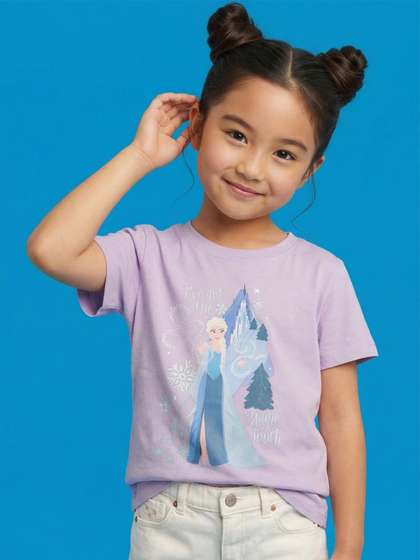 Nauti Nati Girls Printed
                    Extended Sleeves Raw Edge T-shirt